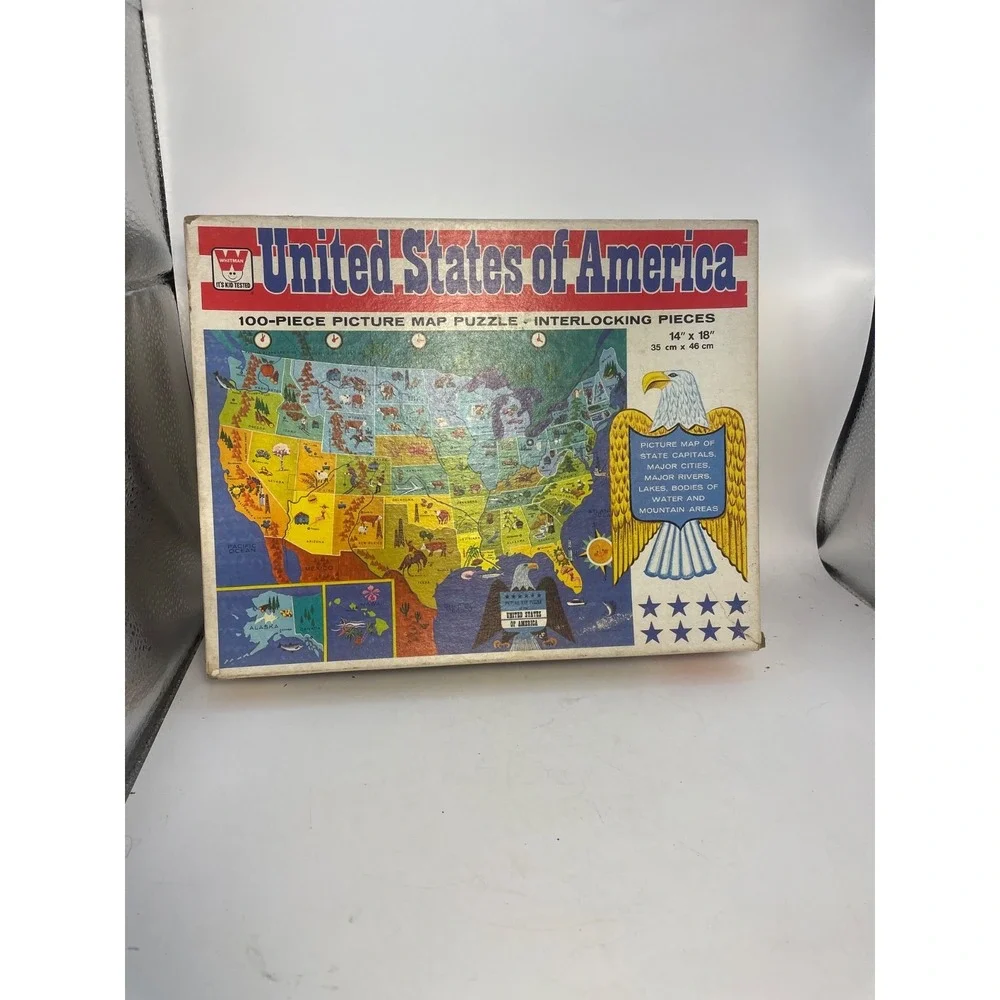 Vintage 1965 Whitman United States Of America Map 100 Piece Puzzle Complete